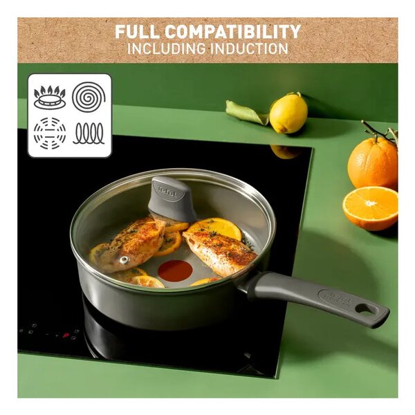 Дълбок Тиган Tefal C4243253 STP24LID, 24 см, Керамично покритие, Thermo-Signal, Thermo-Fusion, Thermo-Spot, Индукция, Сив