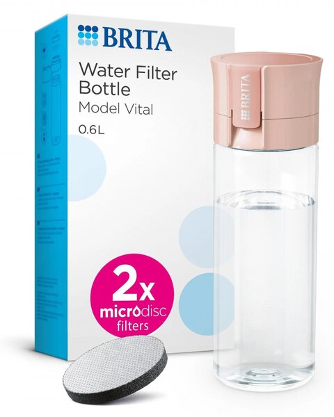 Филтрираща бутилка за вода Brita Fill & Go Vital, 600 мл, MicroDisc филтри, Без BPA, Розов