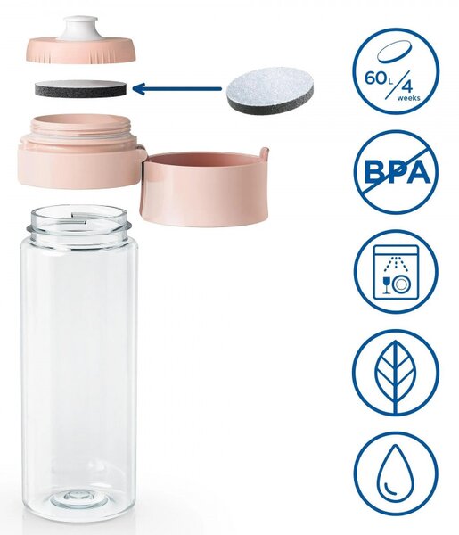 Филтрираща бутилка за вода Brita Fill & Go Vital, 600 мл, MicroDisc филтри, Без BPA, Розов