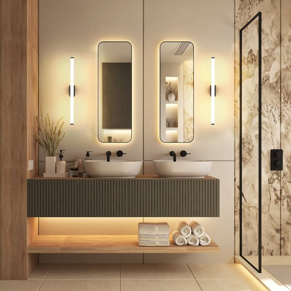 Molto Luce LED стенна лампа VINA M, черна, ширина 60 см, IP44, CCT, Черен, Баня, Алуминий, Модерен