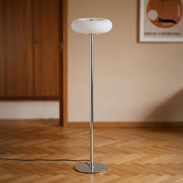 OSRAM LED стояща лампа Decor Lunea, бяла/хромирана, 146 см, CCT с регулиране на, Затъмняване, Бял, Дневна/трапезария, Стъкло, Модерен