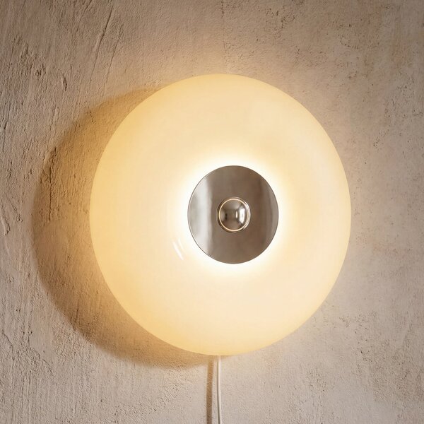 OSRAM LED стенна лампа Decor Lunea, бяла, Ø 30 см, стъкло, CCT с възможност за, Затъмняване, Бял, Дневна/трапезария, Стъкло, Модерен