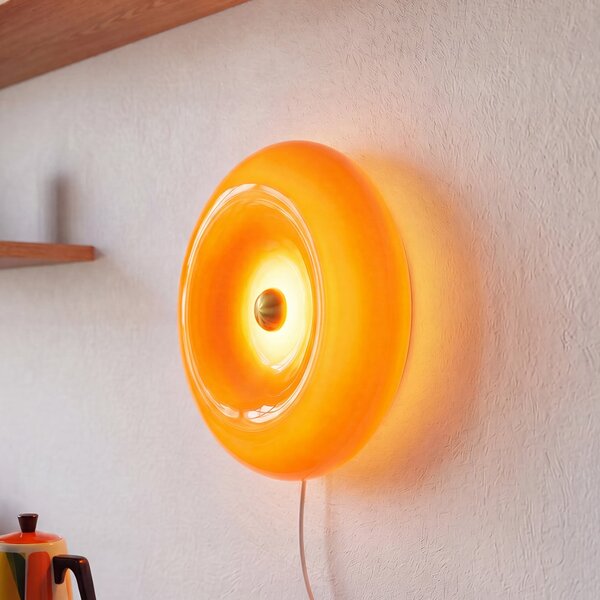 OSRAM LED стенна лампа Decor Lunea, оранжева, Ø 30 см, стъкло, CCT, с, Затъмняване, Оранжев, Дневна/трапезария, Стъкло, Модерен