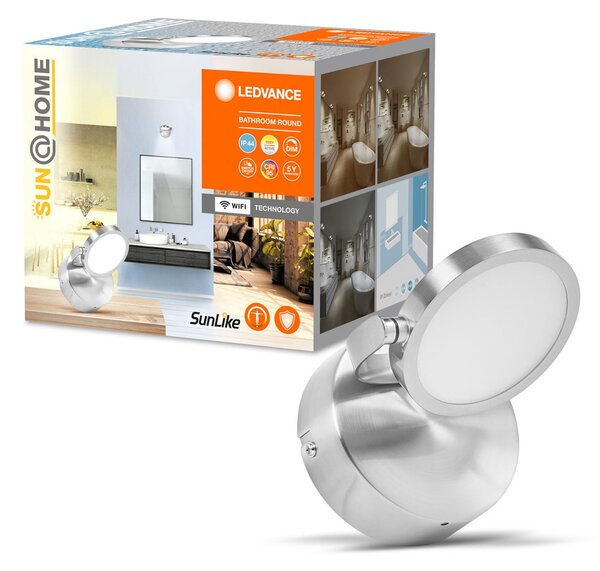 LEDVANCE SMART+ SUN@Home LED прожектор за стена в банята с 1 светлина, Затъмняване, Сив, Баня, Метал, Модерен, Кръгла стена