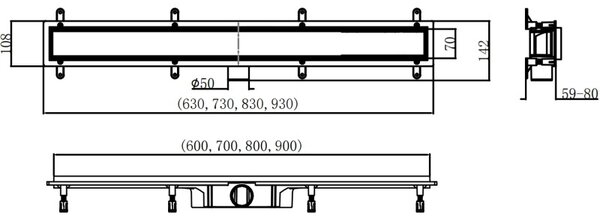 Mexen Flat Abs Flat ABS линеен сифон 2в1 60 см, черен - 1769060