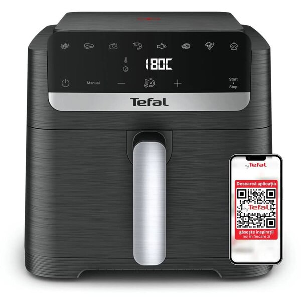 Фритюрник с горещ въздух Tefal Easy Fry Mega Compact, 7.5 л. вместимост, 8 програми, незалепващо покритие, 2020W