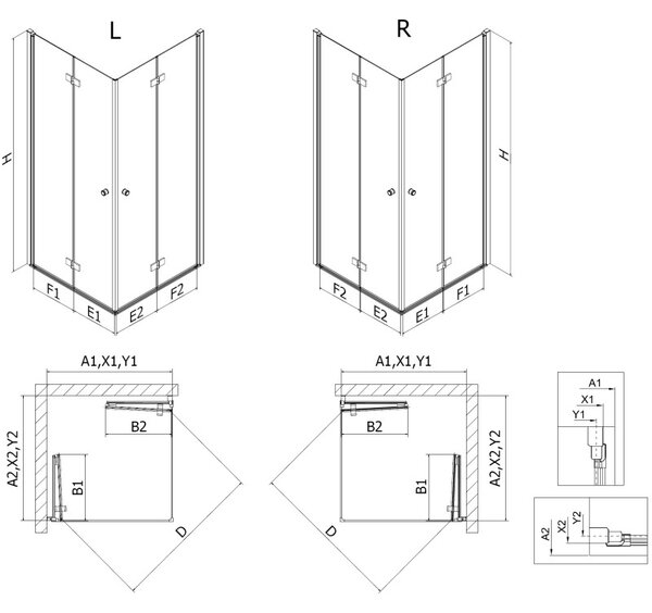 Mexen Mist-F Duo сгъваема душ кабина 80 x 80 см, прозрачна, четкана мед - 8A6-080L-080P-65-00