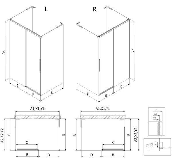 Mexen Rox-3S L душ кабина 3-стенна плъзгаща се 110 x 70 см, прозрачна, хром