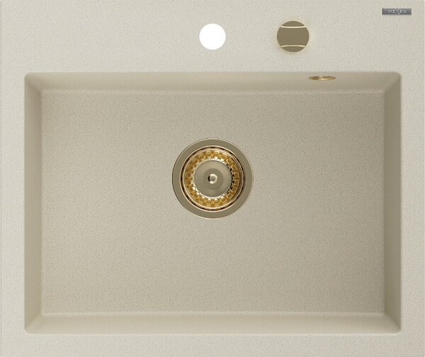 Mexen Oscar гранитна мивка с 1 отделение 580 x 490 мм, бежова, сифон златист