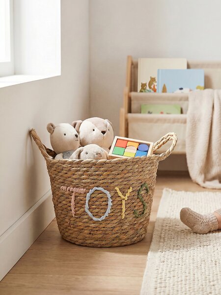 Sinsay - Плетена кошница за съхранение с надпис „Toys“ - бежово