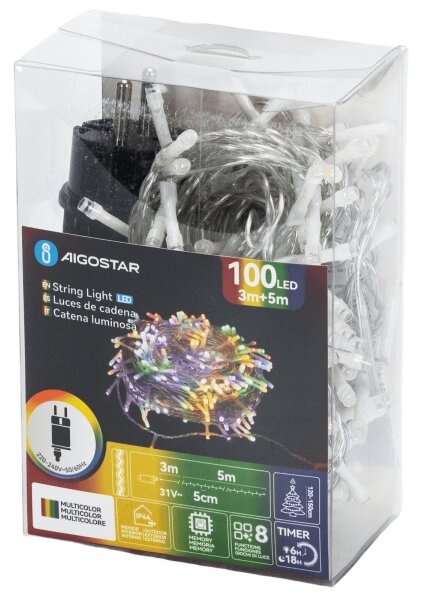 Aigostar - LED Външна коледна гирлянда 100xLED/8 функции 5,3m IP44 многоцветна