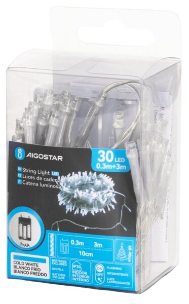 Aigostar - LED Коледна верига 30xLED/3xAA 3,3m студено бяло
