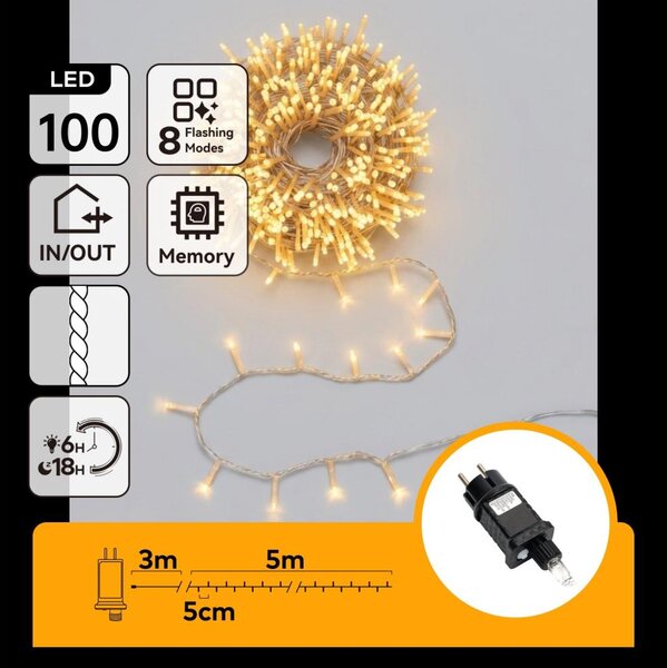 Aigostar - LED външна коледна верига 100xLED/8 функции 5,3m IP44 топла бяла