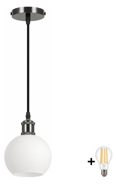 BRILAGI - LED полилей на кабел RETRO GLASS 1xE27/60W/230V Ø 15 см черен/бял