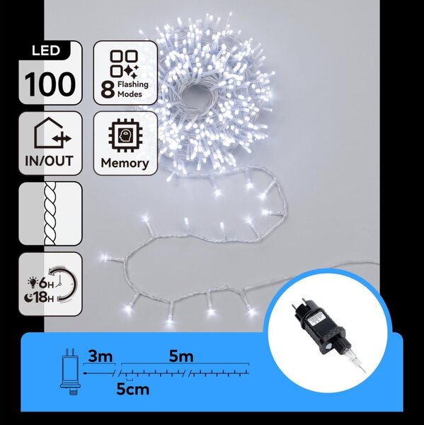 Aigostar - LED външна коледна гирлянда 100xLED/8 функции 5,3m IP44 студено бяло