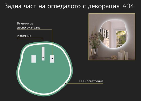 Огледало с органична LED подсветка A34
