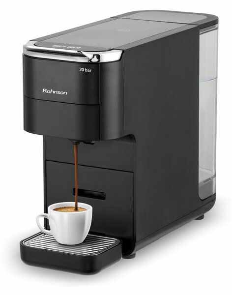 Кафемашина на капсули Rohnson R-98055, 1545W, 20 bar, 1.5l вместимост на резервоара за вода, контролен панел с LED светлини, черна