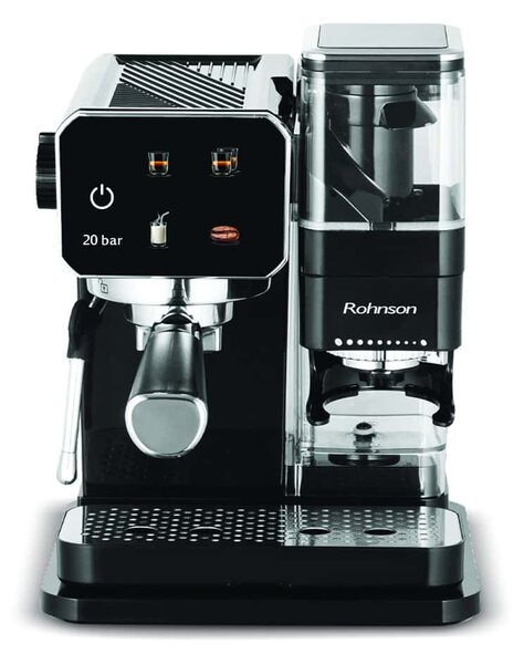 Кафемашина еспресо Rohnson R-98060, 1350W, 20 bar, 0.9l вместимост на резервоар за вода, двоен филтър, черна