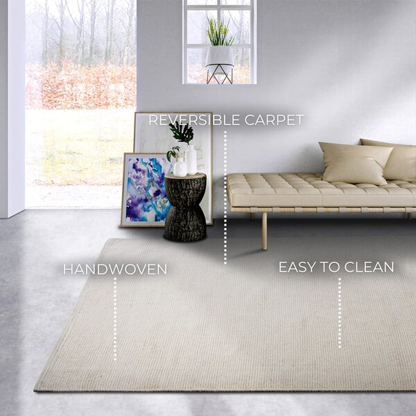 Кремав ръчно изработен килим със смес от вълна 80x150 cm Pradesh Natural White – Elle Decoration
