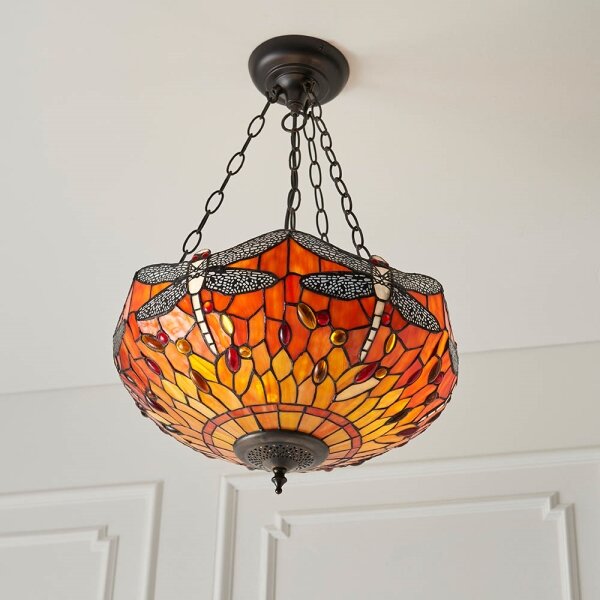 Endon 64076 - Полилей на верига Tiffany DRAGONFLY 3xE27/60W/230V Ø 41 cm
