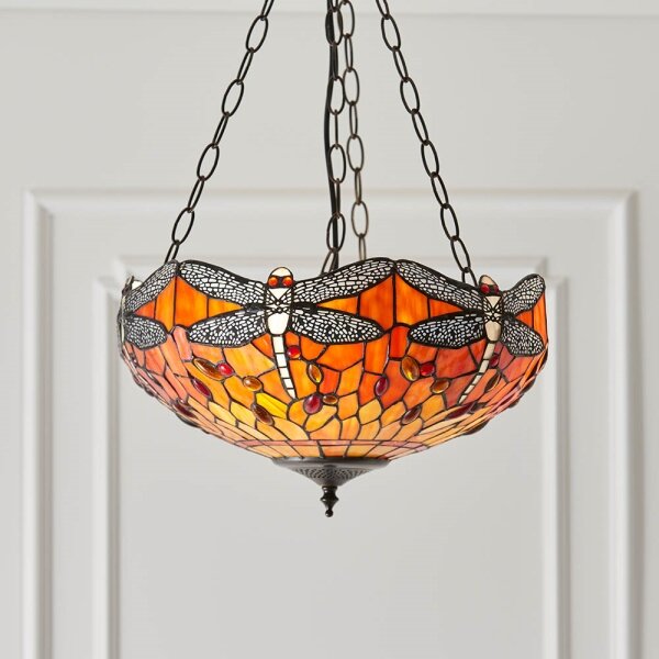Endon 64076 - Полилей на верига Tiffany DRAGONFLY 3xE27/60W/230V Ø 41 cm