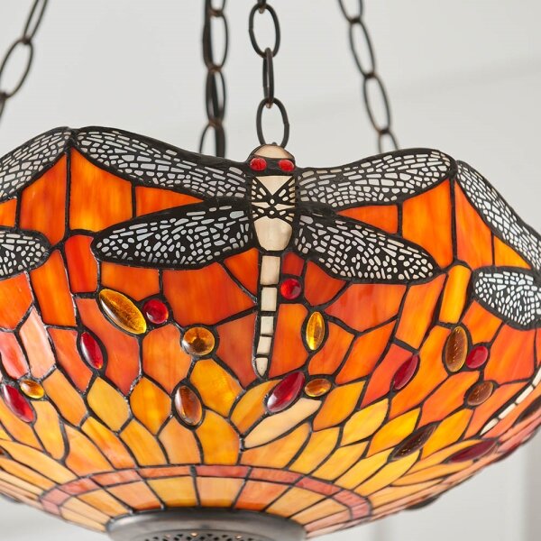 Endon 64076 - Полилей на верига Tiffany DRAGONFLY 3xE27/60W/230V Ø 41 cm