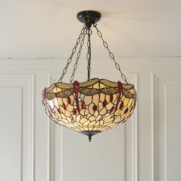 Endon 112251 - Полилей с верига Tiffany DRAGONFLY 3xE27/60W/230V, диаметър 50 см