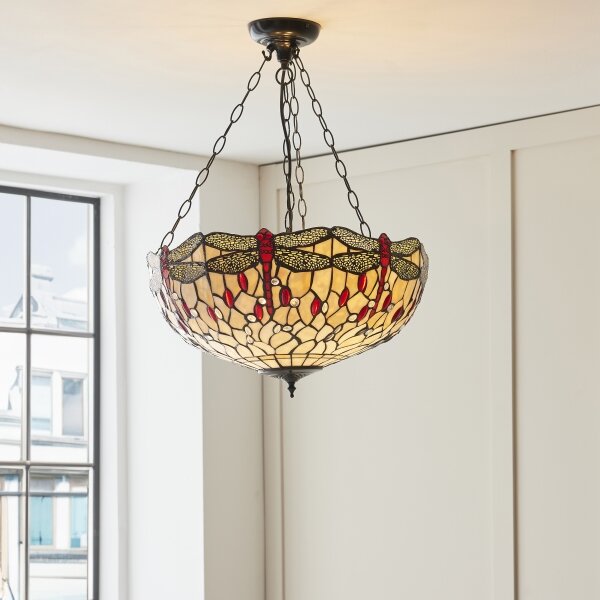 Endon 112251 - Полилей с верига Tiffany DRAGONFLY 3xE27/60W/230V, диаметър 50 см