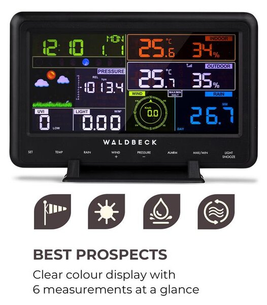Waldbeck Huygens, професионална метеорологична станция, 6 в 1, цветен дисплей, WiFi, апликация