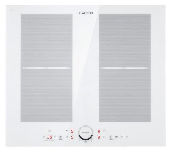 Klarstein Delicatessa 60, индукционен котлон за вграждане, 4 зони, 7000 W, керамична повърхност, бял