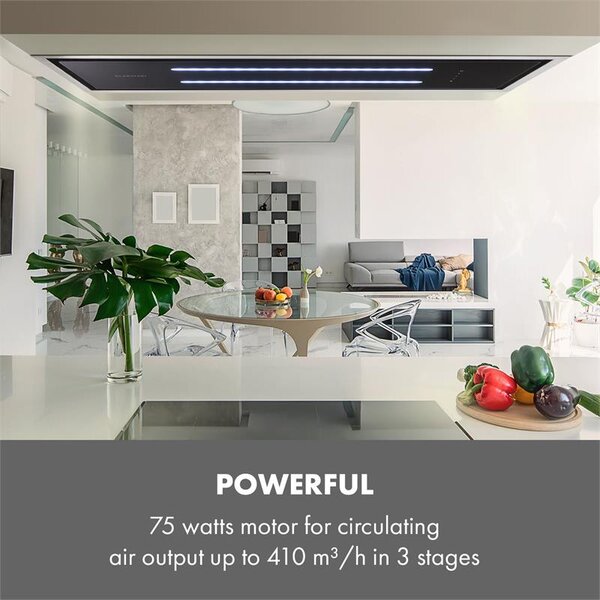 Klarstein High Line, абсорбатор за таван, 77 см, 410 м³ / ч, 75 W, 3 нива, дистанционно управление, черен