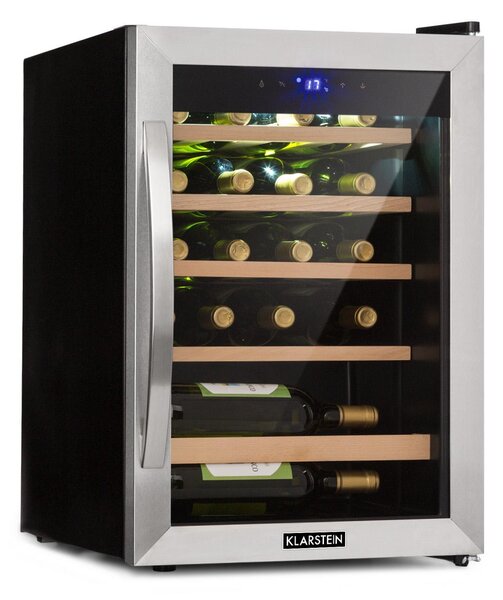 Klarstein Vinamour 19, охладител за вино, 19 бутилки, 65 л, 4 - 18 °C, 40 dB, стъкло, черен