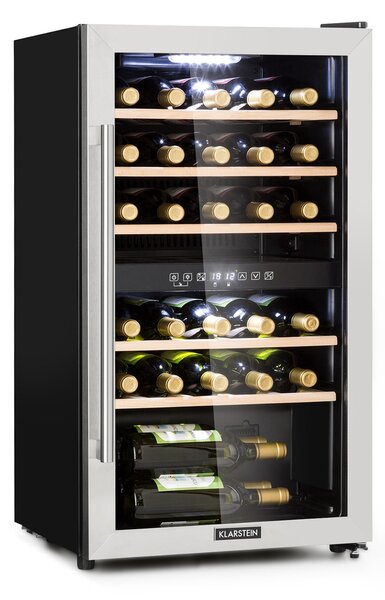 Klarstein Vinamour 29D, охладител за вино, 2 зони, 80 л, 29 бутилки, 5 - 22 °C, сензорно управление