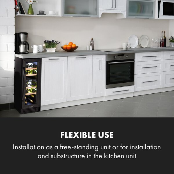 Klarstein Vinovilla 17 Built-in Duo Onyx Edition, двузонов охладител за вино, 53 л, 17 бутилки, трицветна стъклена врата