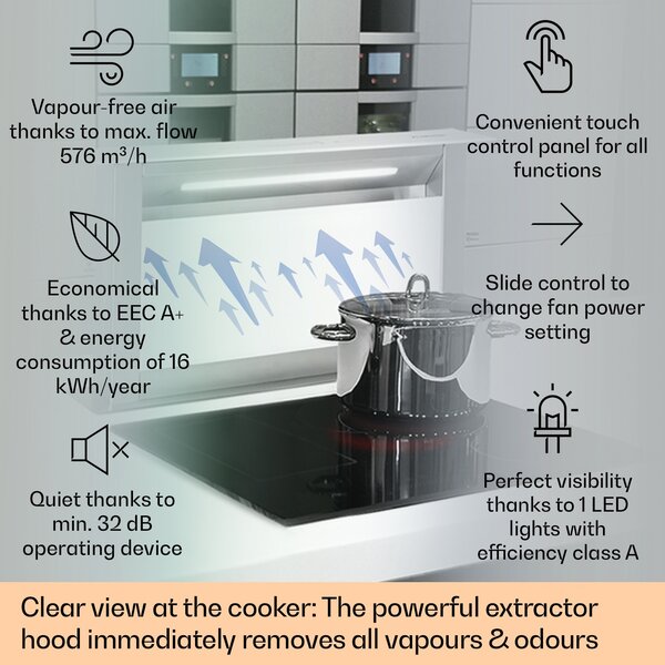 Klarstein Royal Flush Eco 60, абсорбатор, 60 см, 576 м³ / ч, A +, бял