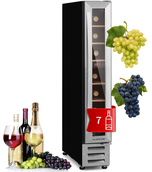 Klarstein Vinovilla 7, built-in, Uno Onyx, вграден охладител за вино, черно стъкло, неръждаема стомана