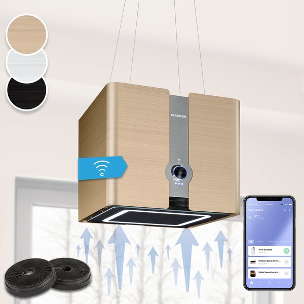 Klarstein Futurelight Smart, Островен абсорбатор, Рециркулация, 420m³/h, LED, неръждаема стомана