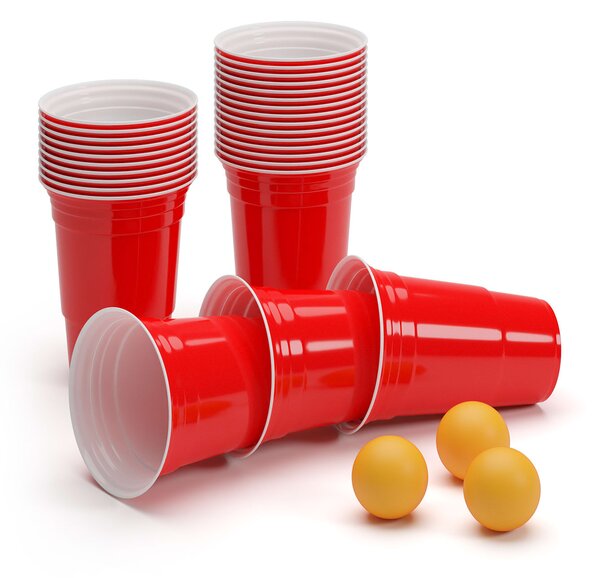 BeerCup Andrews, червени чаши за бира, 473 ml (16 oz), включително топчета и правила