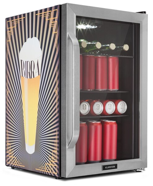 Klarstein Beersafe 70 Birra Edition, хладилник, 70 литра, 3 полици, стъклена врата, неръждаема стомана