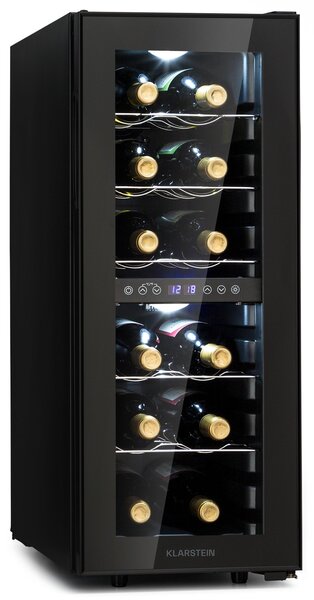 Klarstein Shiraz 12 Duo охладител за вино 2 зони 42L/12 бутилки 5-12 / 12-18 °C Докосване