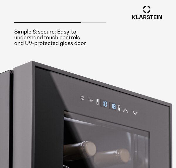 Klarstein Shiraz 27 Uno, охладител за вино, 2 зони, 83 л/27 бутилки, 5-18 / 5 - 18 °C, сензорно управление