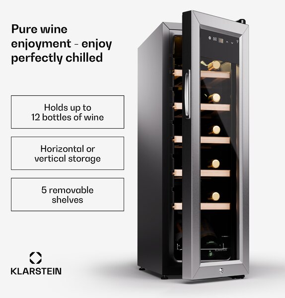 Klarstein Shiraz Premium Smart, хладилник за вино. 12 Slim за 12 бутилки