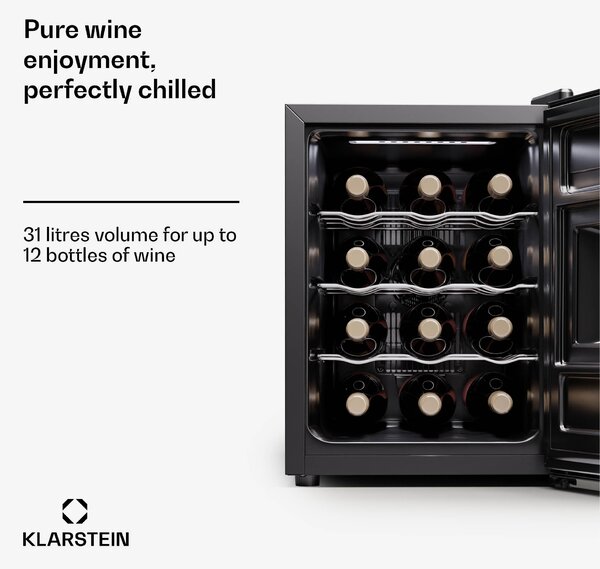 Klarstein Silent Vino 12 Uno, охладител за вино, 31 л / 12 бутилки, 5-18 °C, на допир