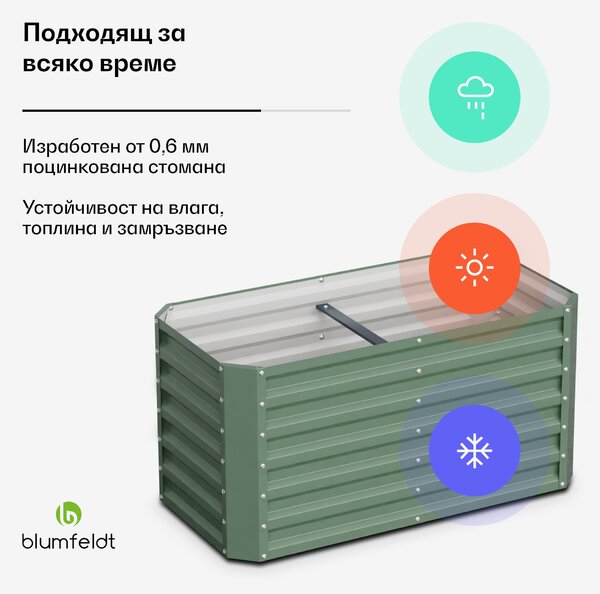 Blumfeldt High Grow Straight, повдигната леха, 120 x 60 x 60 cm, изработена от вълнообразен стоманен лист, лесна за сглобяване, устойчива на ръжда и замръзване
