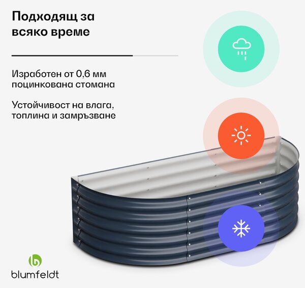 Blumfeldt High Grow Extended, повдигната леха, 150x43x60 cm, с вълнообразна стоманена ламарина, лесна за сглобяване, устойчива на ръжда и замръзване