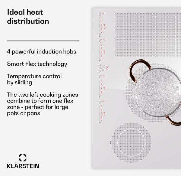 Klarstein Masterzone 77 Hybrid, индукционен плот, за вграждане, макс. 7200 W, вграден, 4 зони Flex, технология ThermoBoost, Smart Flex