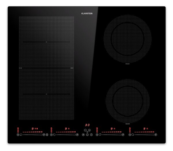 Klarstein Masterzone 60 Hybrid, индукционен плот, за вграждане, макс. 9600 W, 4 зони Flex, технология ThermoBoost, Smart Flex