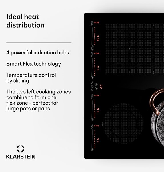 Klarstein Masterzone 60 Hybrid, индукционен плот, за вграждане, макс. 9600 W, 4 зони Flex, технология ThermoBoost, Smart Flex