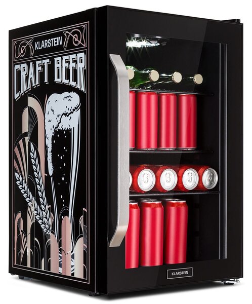 Klarstein Beersafe 70 Birra Edition, хладилник, 70 литра, стъклени полици, панорамна стъклена врата, неръждаема стомана