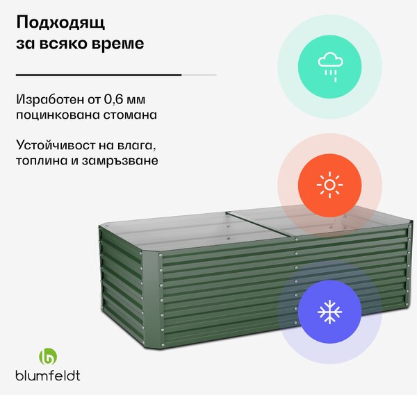 Blumfeldt High Grow Straight повдигната леха, 1200 литра, Ергономична, Устойчива на атмосферните условия, Отворена основа